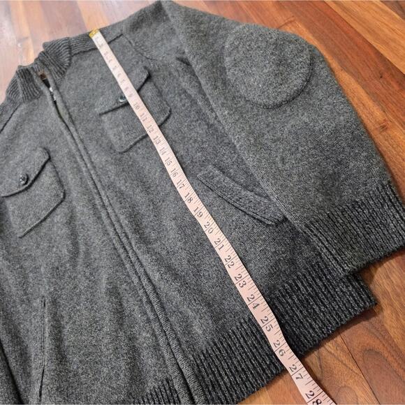 Pronto Uomo Blue Charcoal Zip-Up 100% Wool Sweater Elbow Patches Size Large - Picture 6 of 7